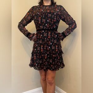 Floral Black and Red Sheer Dress